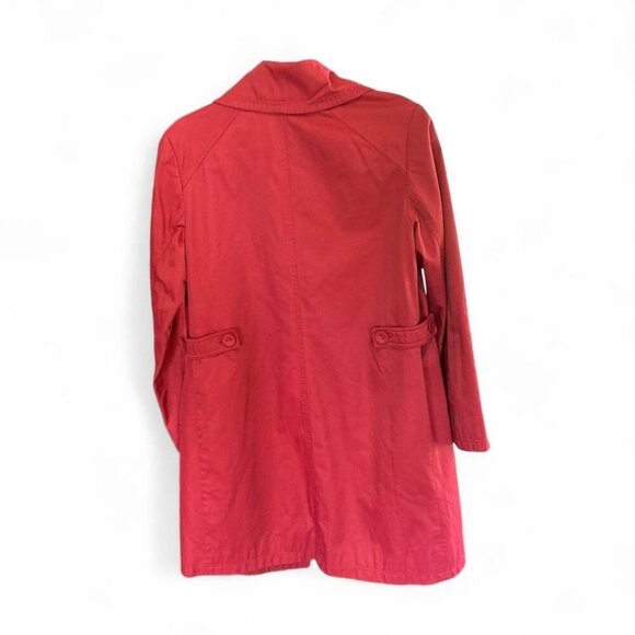 J.Jill Cotton Nylon Red Trench Coat size Small button up front side pockets - Picture 2 of 3